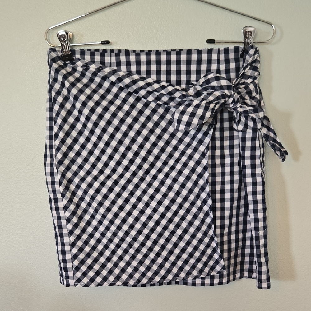 Skies Are Blue Navy Gingham Faux Wrap Skirt Size Medium